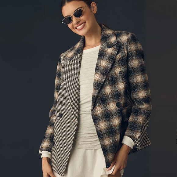 Anthropologie Avec Les Filles Mixed Plaid Blazer